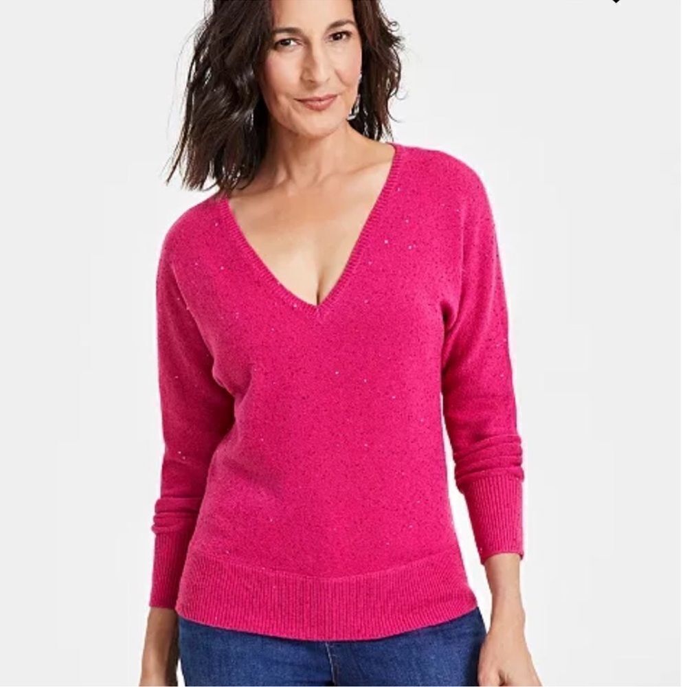 INC International Concepts Pink V-Neck Shine Sweater NEW Size XL